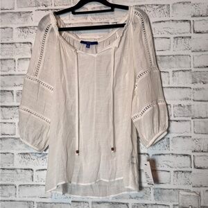 Apt. 9 White Tie‎ Front lose fitting boho blouse eyelet detail bohemian beads